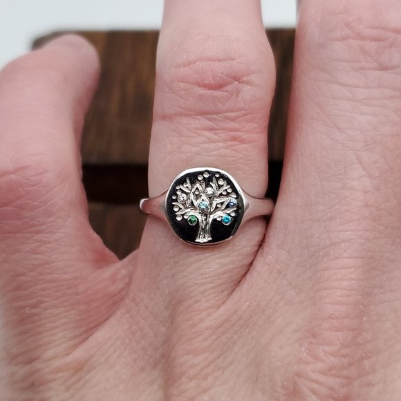 Size 6.25 925 Sterling Silver Family Tree Cubic Zirconia Ring - Picture 1 of 9